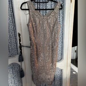 Alex Evenings Taupe Embroidered Midi Dress